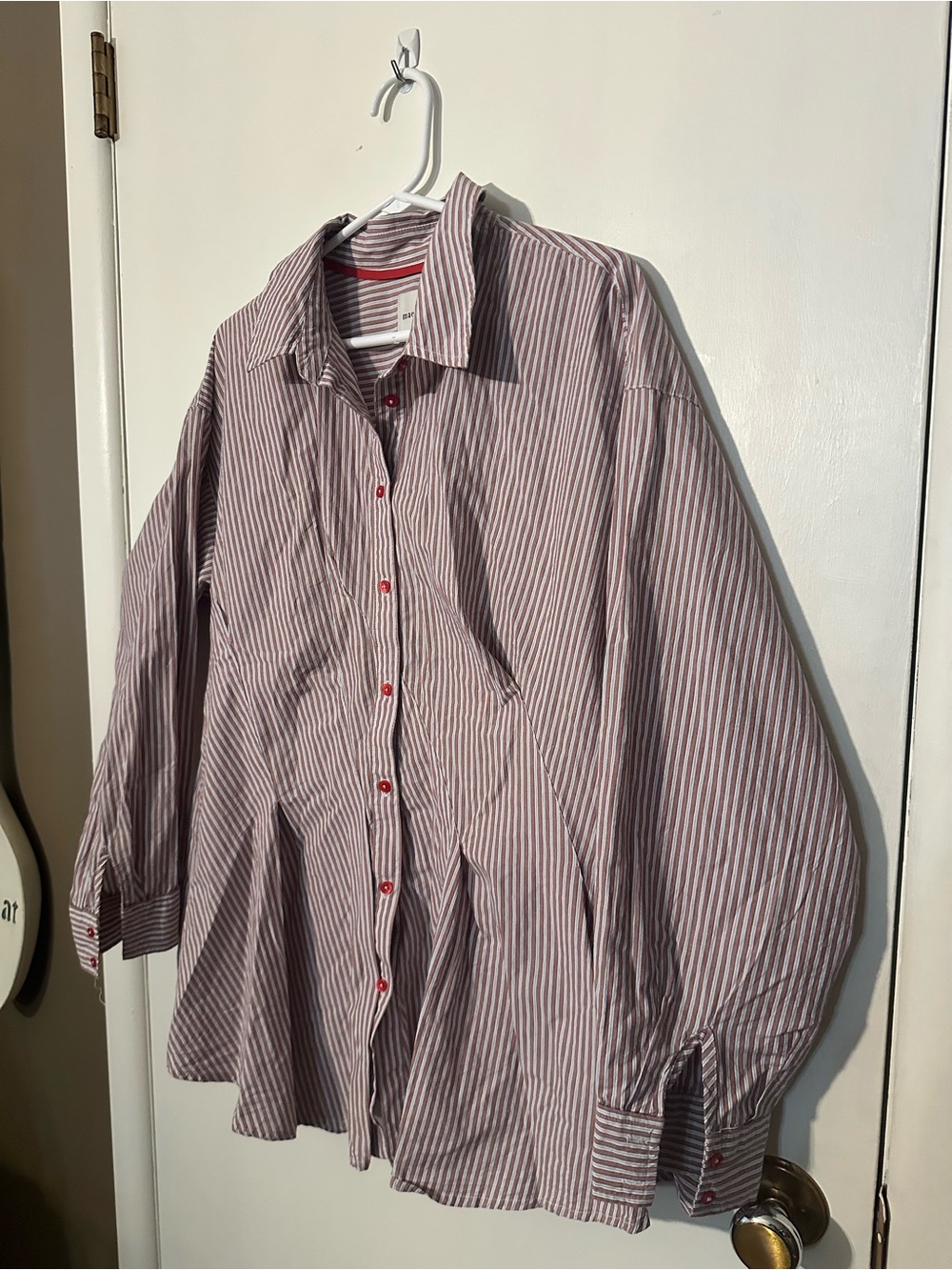 MAEVE by anthropology Long-Sleeve Waisted Buttondown striped Shirt size large - Picture 4 of 12
